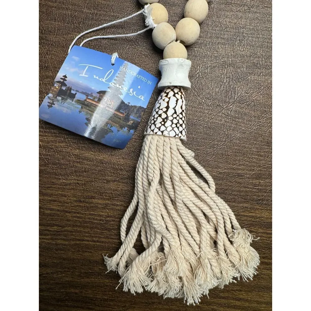 Coastal Beach Nautical Shell & Wooden Beads Hanging Tassel Home Decor Gift NWT